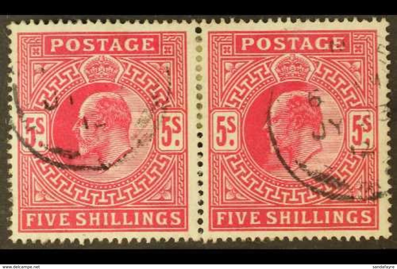 1902-10 5s Bright Carmine, SG 263, Very Fine Cds Used Horizontal PAIR. Fresh & Scarce. (2 Stamps) For More Images, Pleas - Non Classés