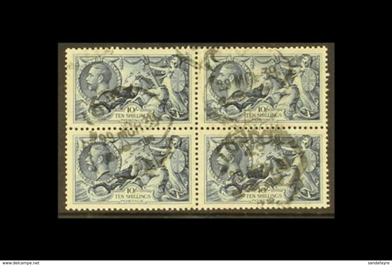 1934 SCARCE SEAHORSE BLOCK OF 4 10s Indigo, Re-engraved Seahorse In A BLOCK OF FOUR, SG 452, Good To Fine Used (4 Stamps - Unclassified