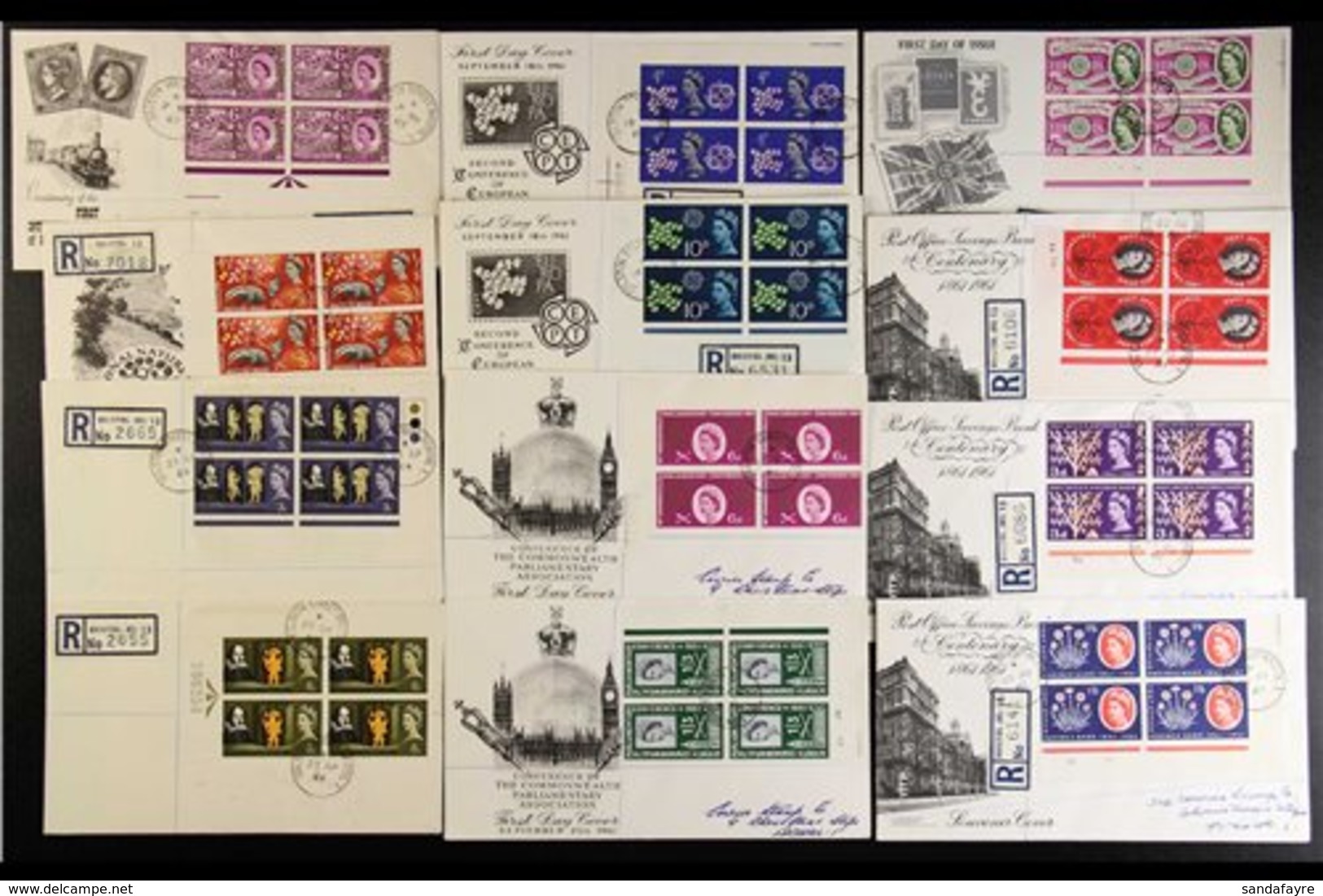 1960-6 BLOCKS OF FOUR On Illustrated FDCs, We See 1960 Europa, 1961 PO Savings Bank, CEPT, Parliamentary Conference, 196 - FDC