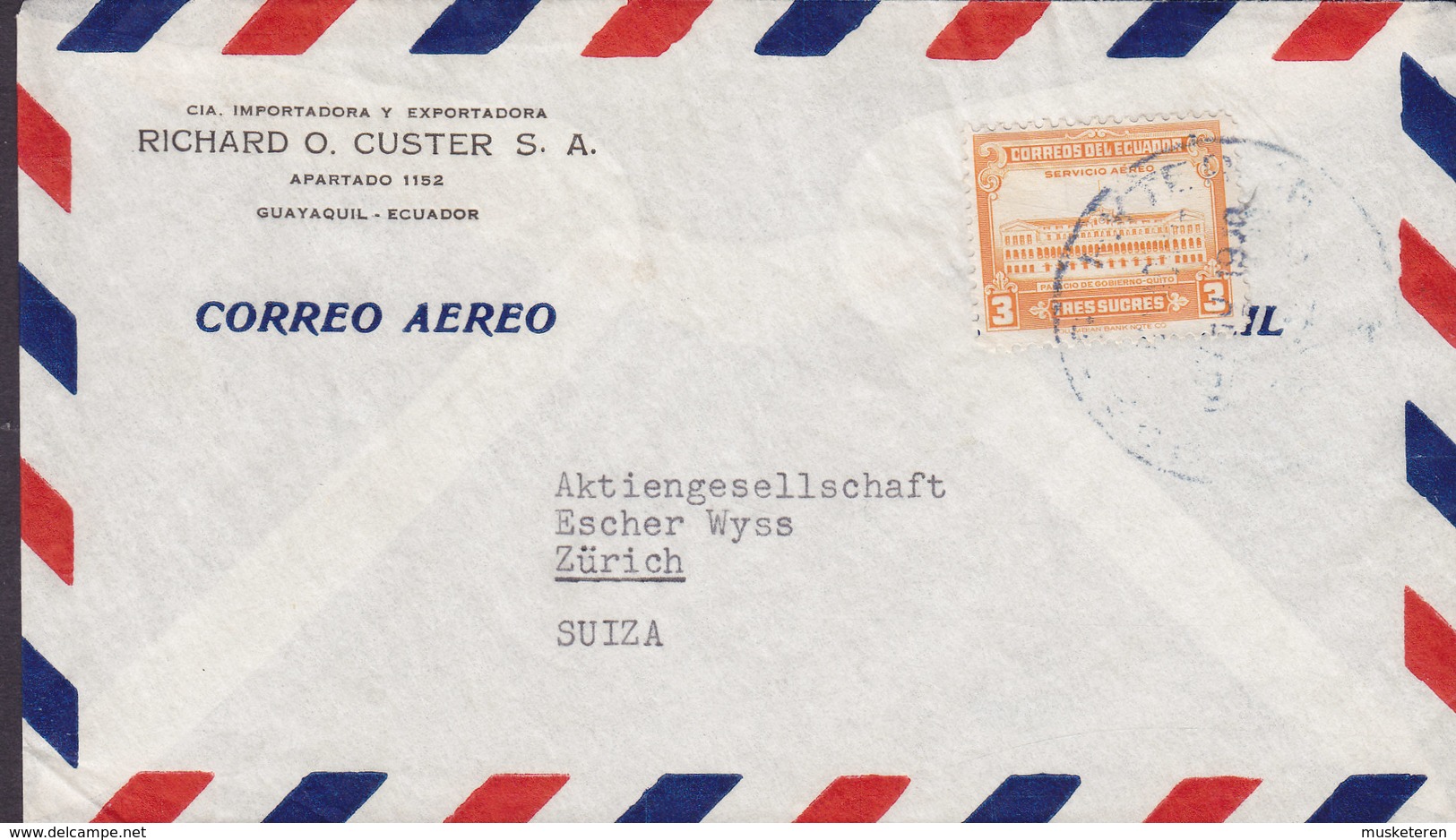 Ecuador Correo Aereo RICHARD O. CUSTER, GUAYQUIL 1940? ZÜRICH Suisse Switzerland - Ecuador