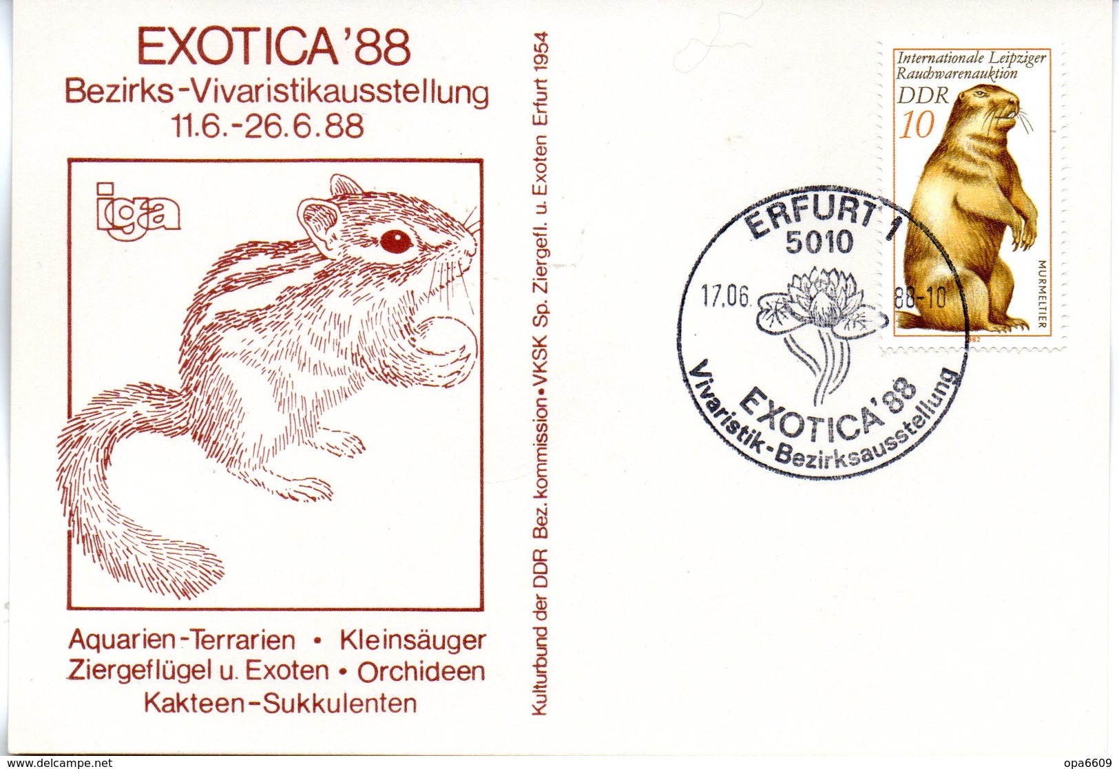 (DDR-B3) DDR Sonderkarte "Bezirks-Vivaristikausstellung EXOTICA'88", EF Mi 2677, SSt.17.6.1988 ERFURT 1 - Lettres & Documents