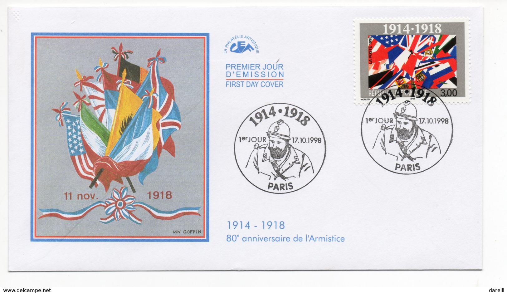 FDC France 1998 - 1914-1918 - 80e Anniversaire De L'Armistice - YT  3196 - Paris - 1990-1999