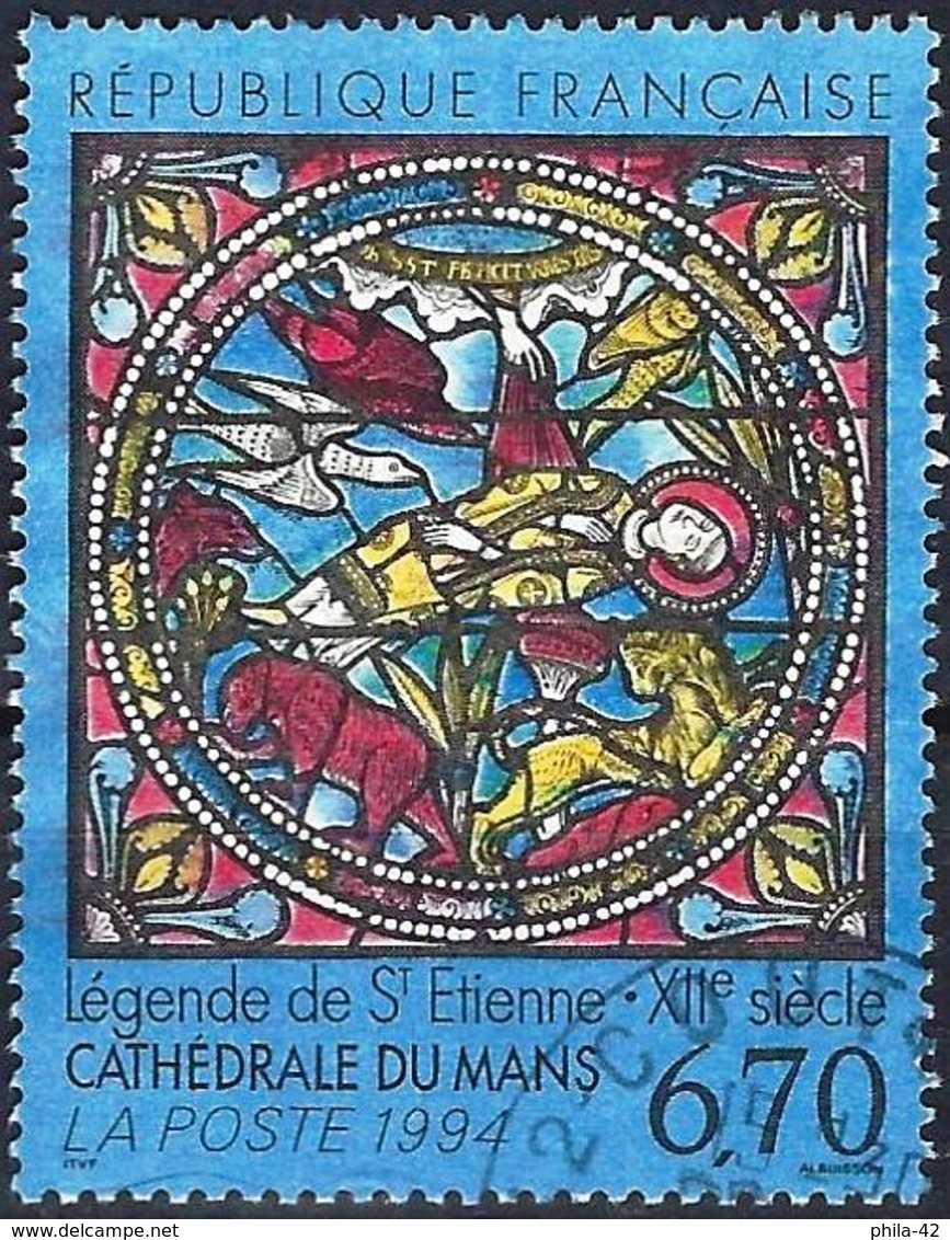 France 1994 - Mi 3005 - YT 2859 ( Stained Glass Of The Cathedral Of Le Mans ) - Usados