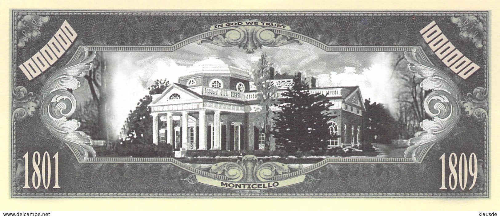 1 Mio Dollar Präsident Serie Thomas Jefferson / Fantasy Banknote - Autres - Amérique