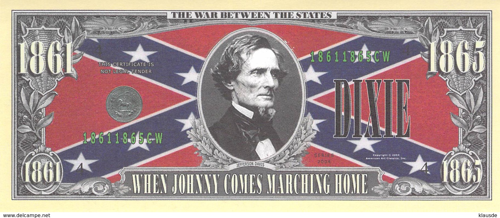 In Dixie Land I'll Make My Stand / Fantasy Banknote - Other - America