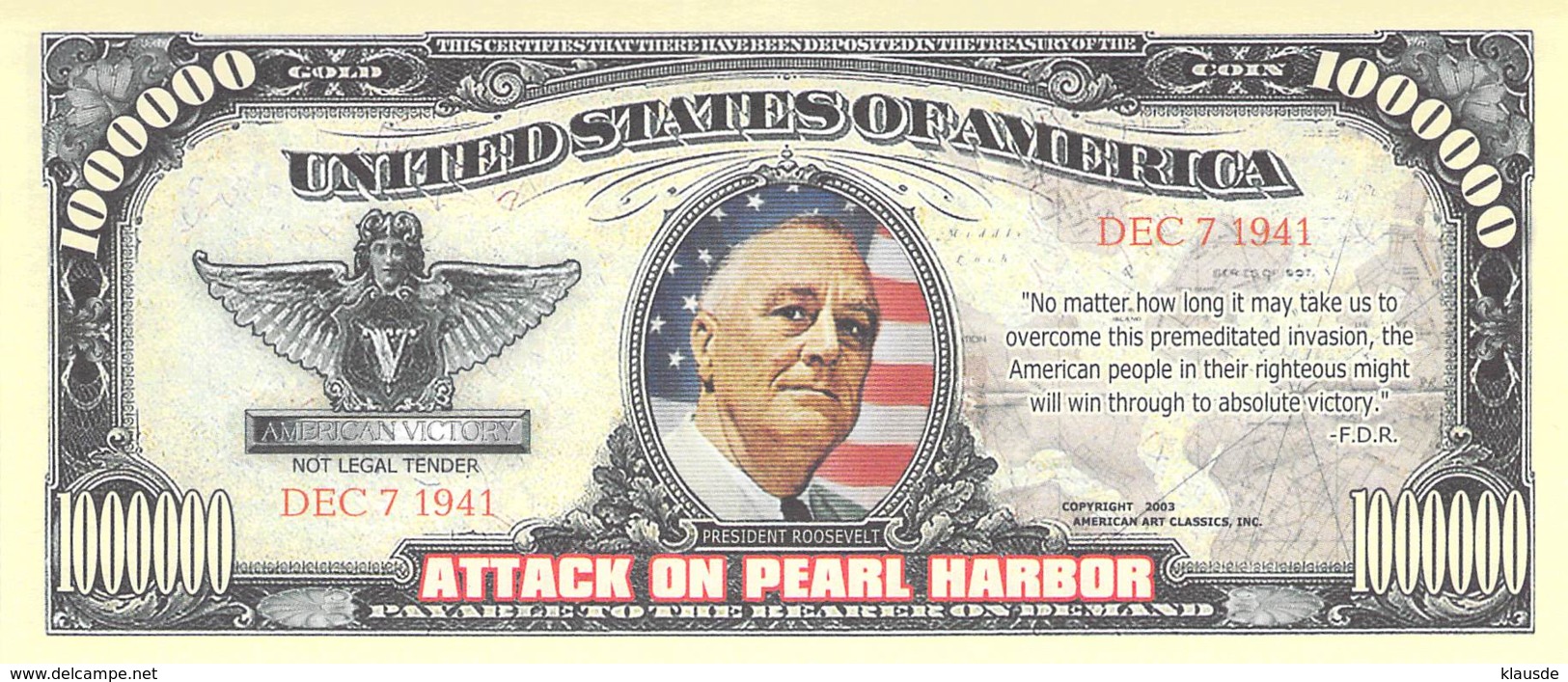 1 Mio Dollar Attack On Peart Harbor / Fantasy Banknote - Autres - Amérique