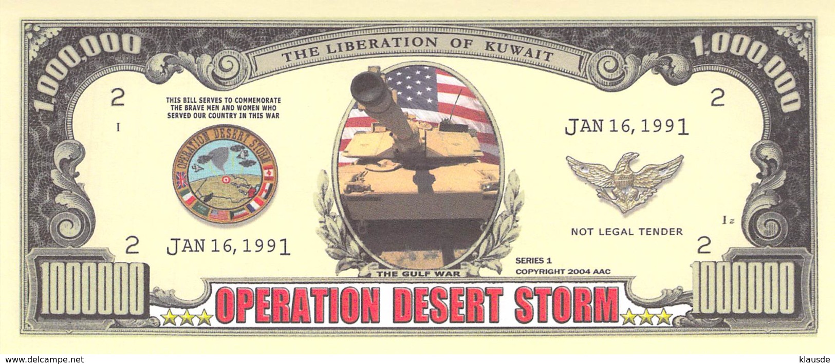 1 Mio Dollar Operation Desert Storm  / Fantasy Banknote - Other - America