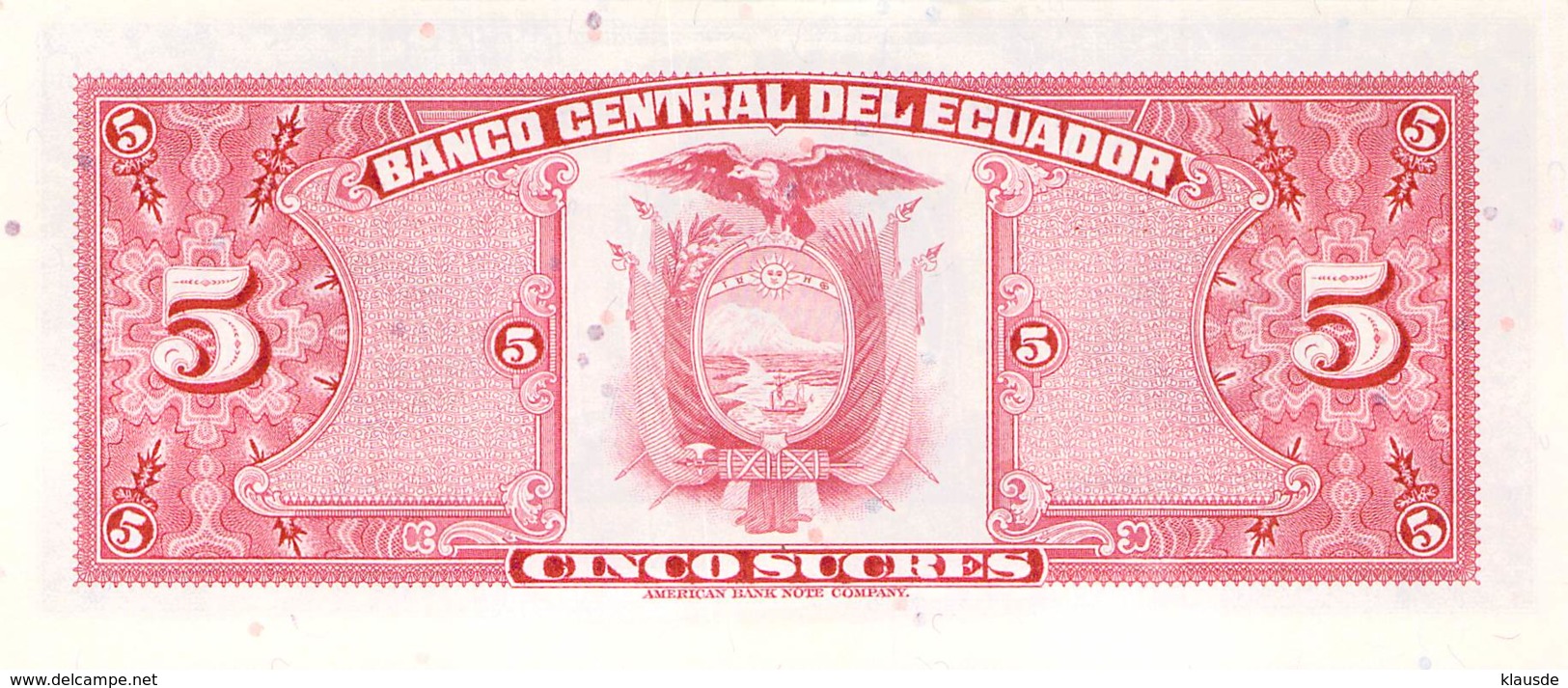 Cinco Sucres Banknote Ecuador - Ecuador