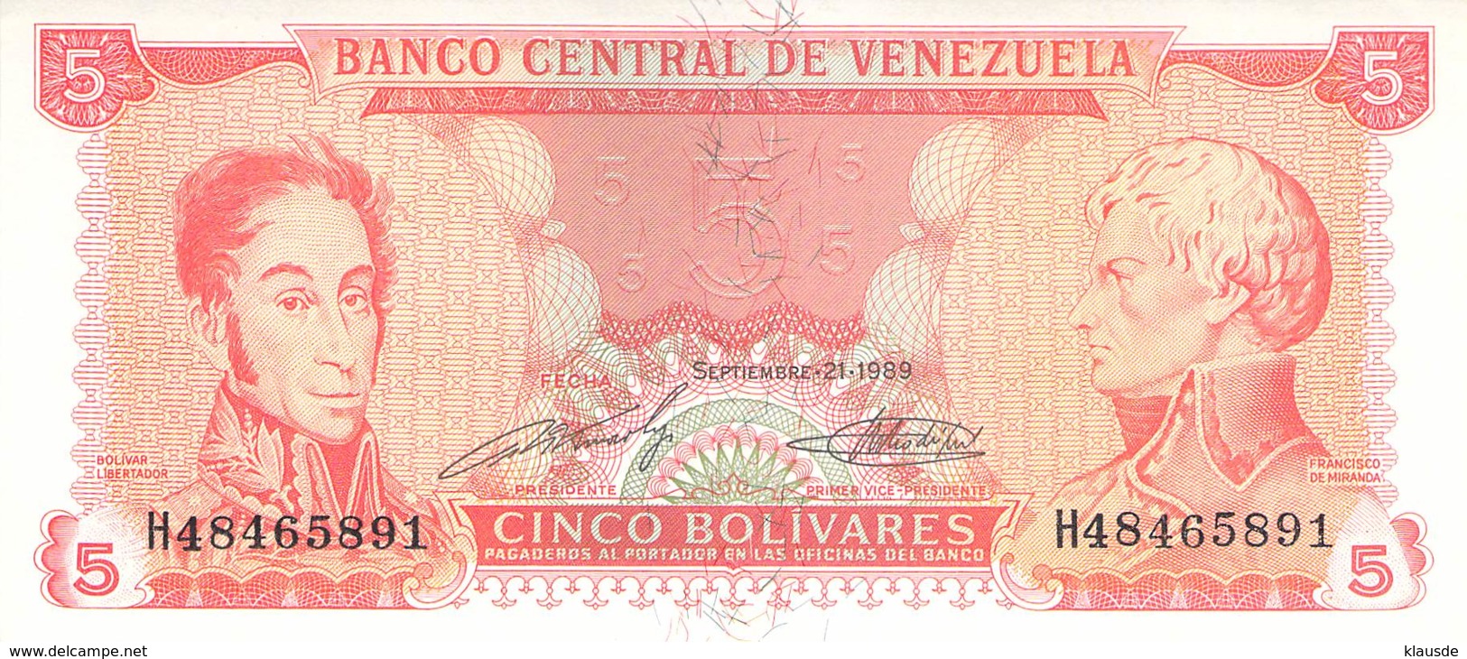 Cinco (5) Bolivares  Banknote Venezuela - Ecuador