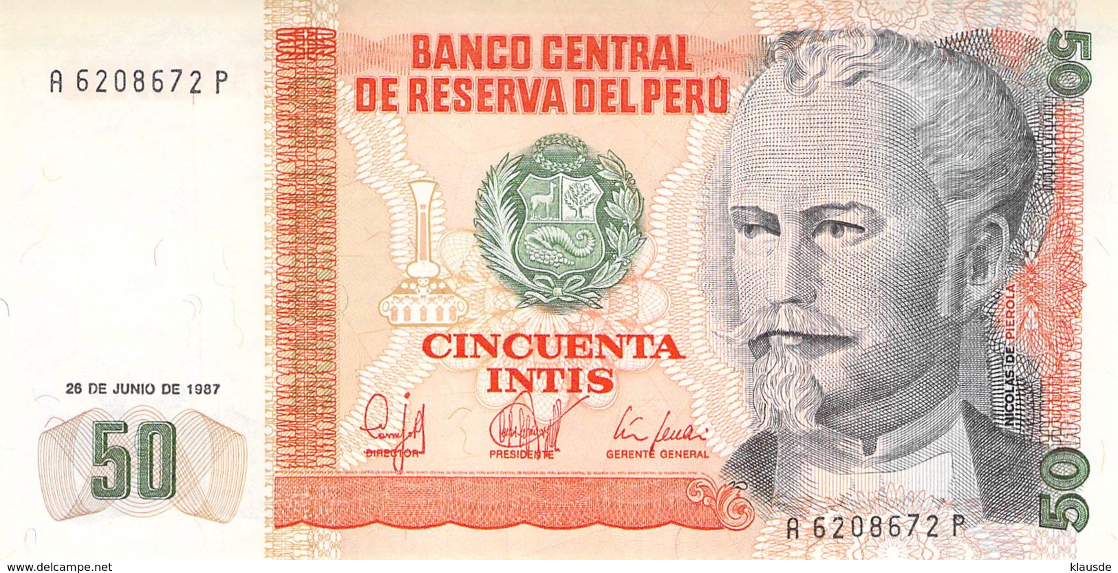 50 Cincuenta Intis Banknote Peru - Pérou