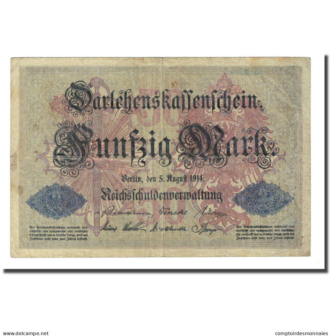 Billet, Allemagne, 50 Mark, 1914-08-05, KM:49a, TB - 50 Mark