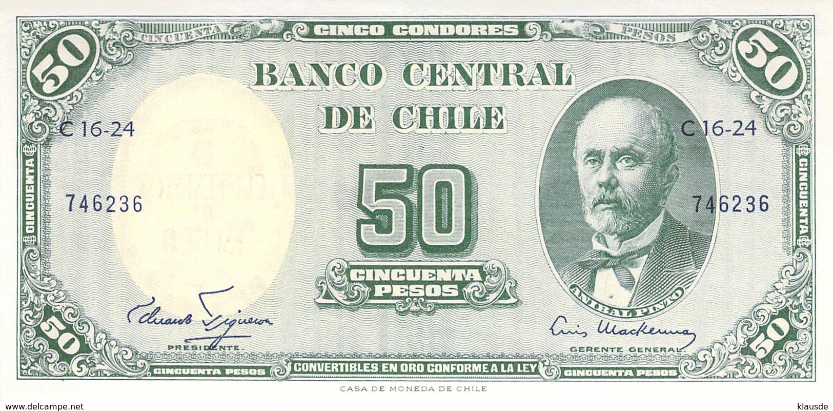 50 Cincuenta Pesos Banknote Chile - Chile