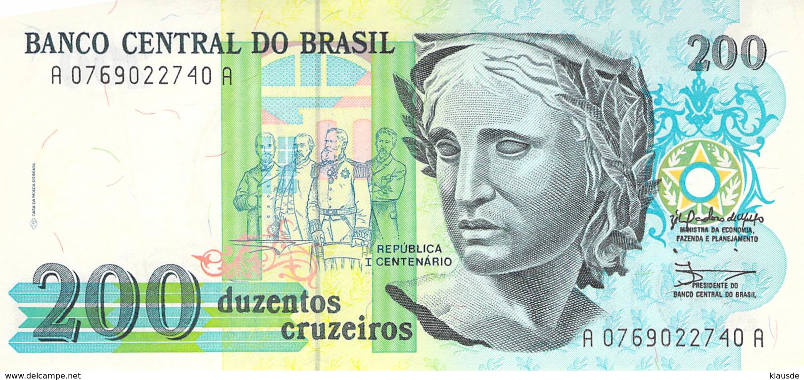 200 Duzentos Cruzeiros Banknote Brasilien UNC - Brasilien