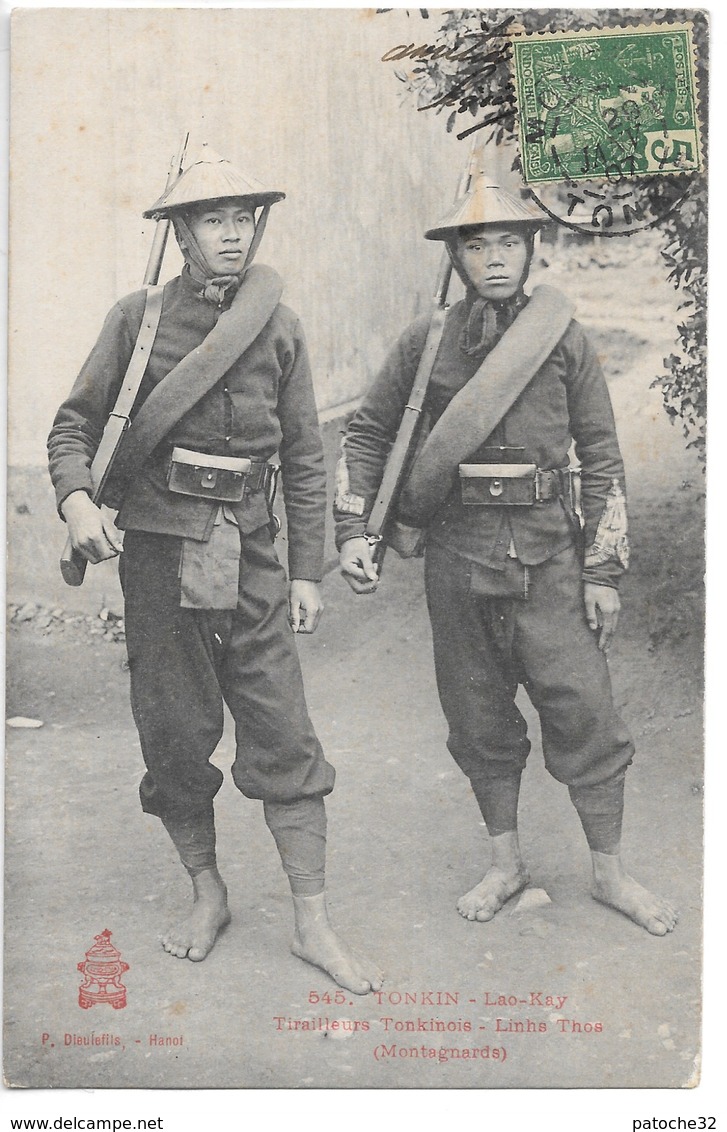 Cpa...Viet-Nam...Indo-Chine...Tonkin...Lao-Kay..tirailleurs Tonkinois..Linhs Thos..(montagnards)..1907.. - Viêt-Nam