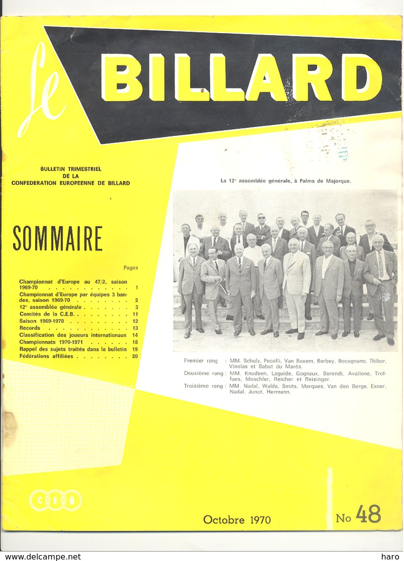 Lot De 2 Revues " Le BILLARD " Janvier Et Octobre 1970 (jm) - Sport