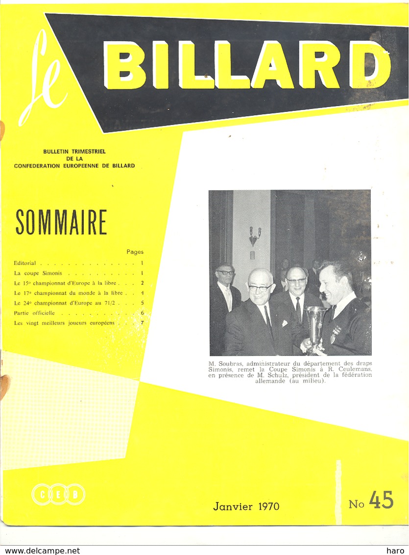 Lot De 2 Revues " Le BILLARD " Janvier Et Octobre 1970 (jm) - Sport