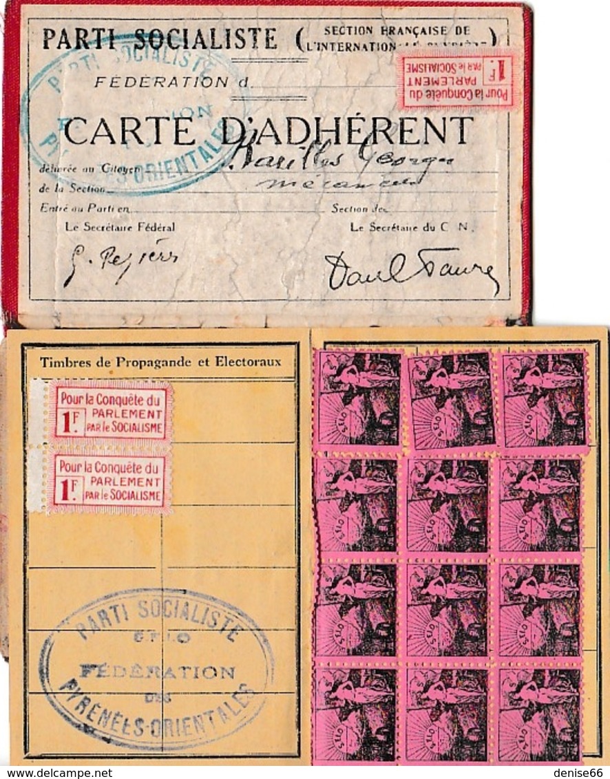 1933 - PARTI SOCIALISTE S.F.I.O. - Carte D'Adhérent Et Feuille De Cotisation - Timbres De PROPAGANDE - - Documents Historiques