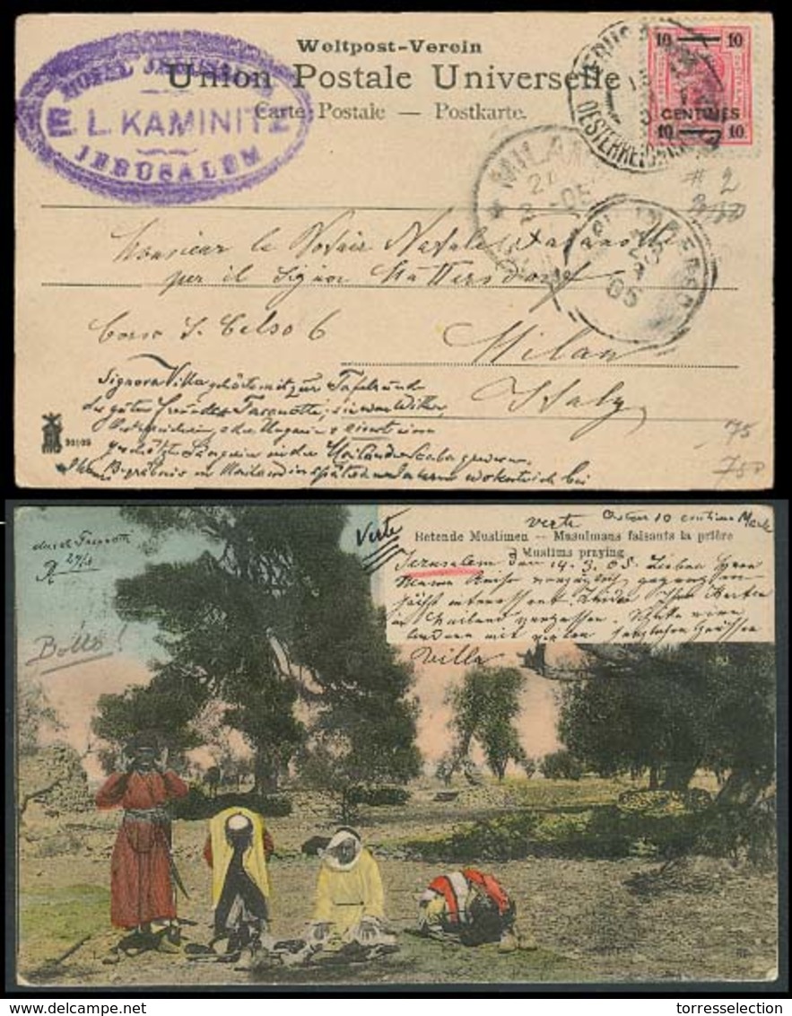 AUSTRIAN Levant. 1905. Jerusalem / Palestine - Italy. Fkd PPC (Muslims Praying) Transits. - Other & Unclassified