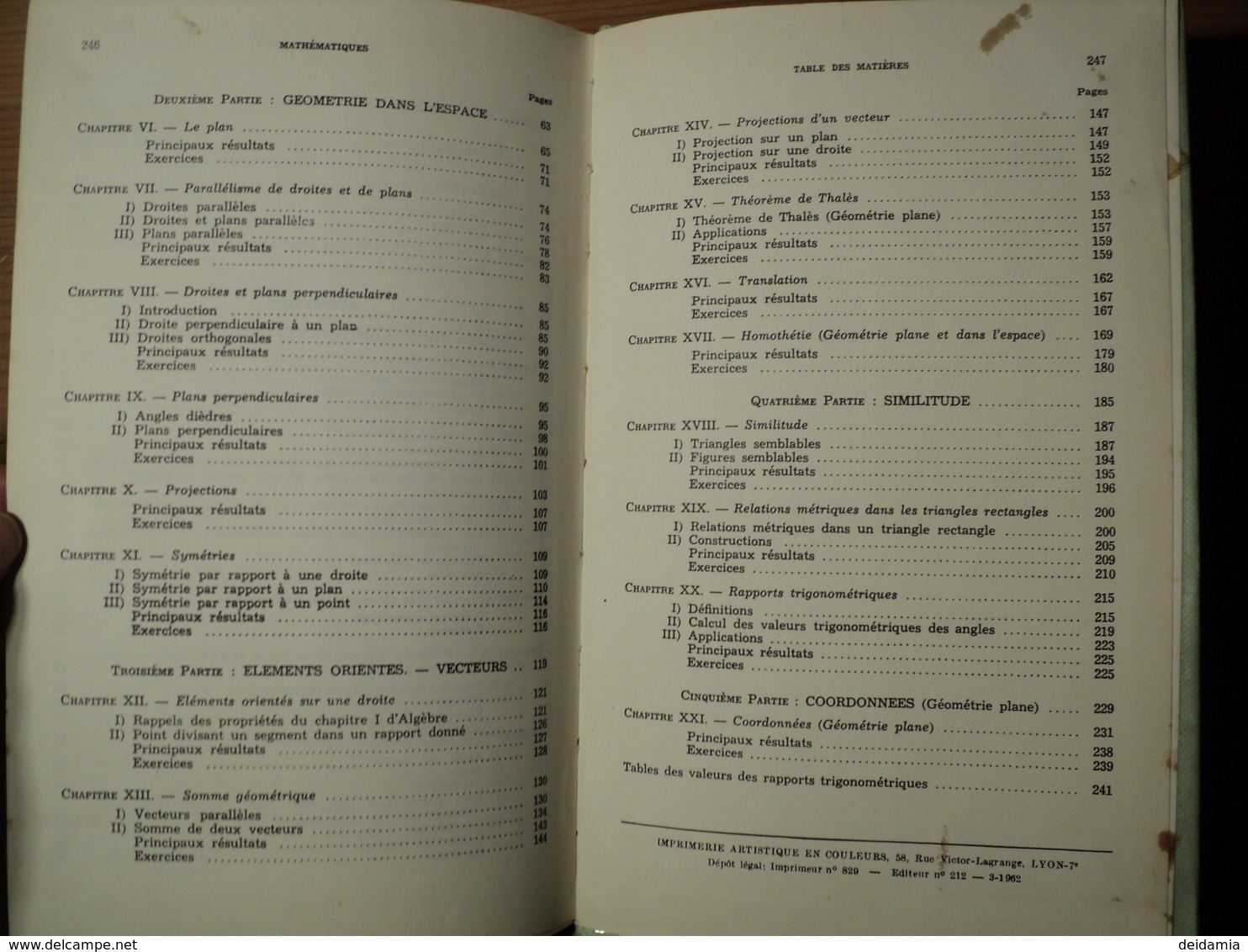 VIEUX LIVRE DE MATHEMATIQUES. 1962. CLASSES DE SECONDE A ET B. ANDRE DESVIGNE PAR V. LESPINARD PROFESSEUR AU LYCEE DU P - 18 Ans Et Plus