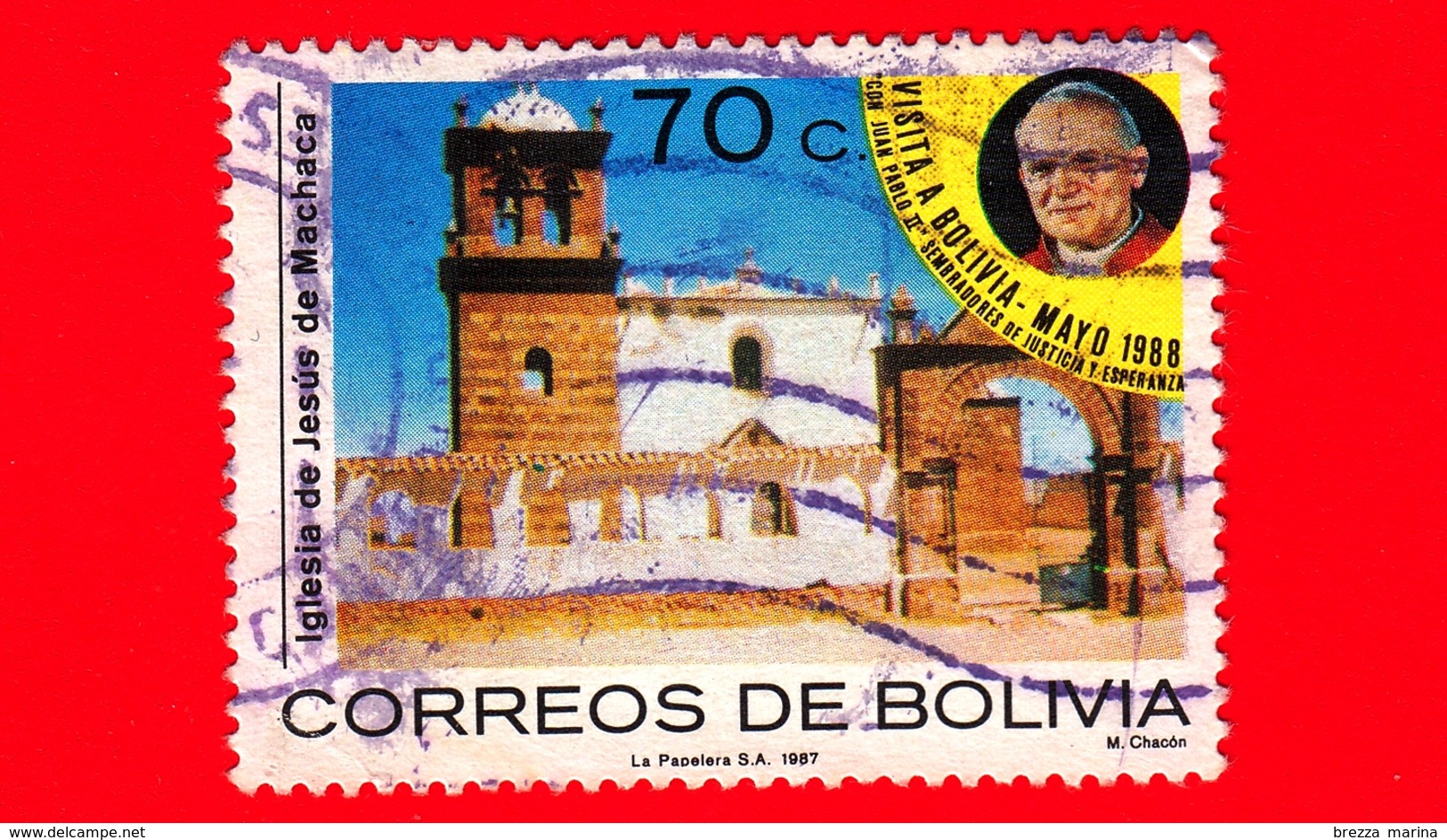 BOLIVIA - Usato - 1988 (1987) - Visita Del Papa Giovanni Paolo II - Chiesa Del Gesù, Machaca - 70 - Bolivia