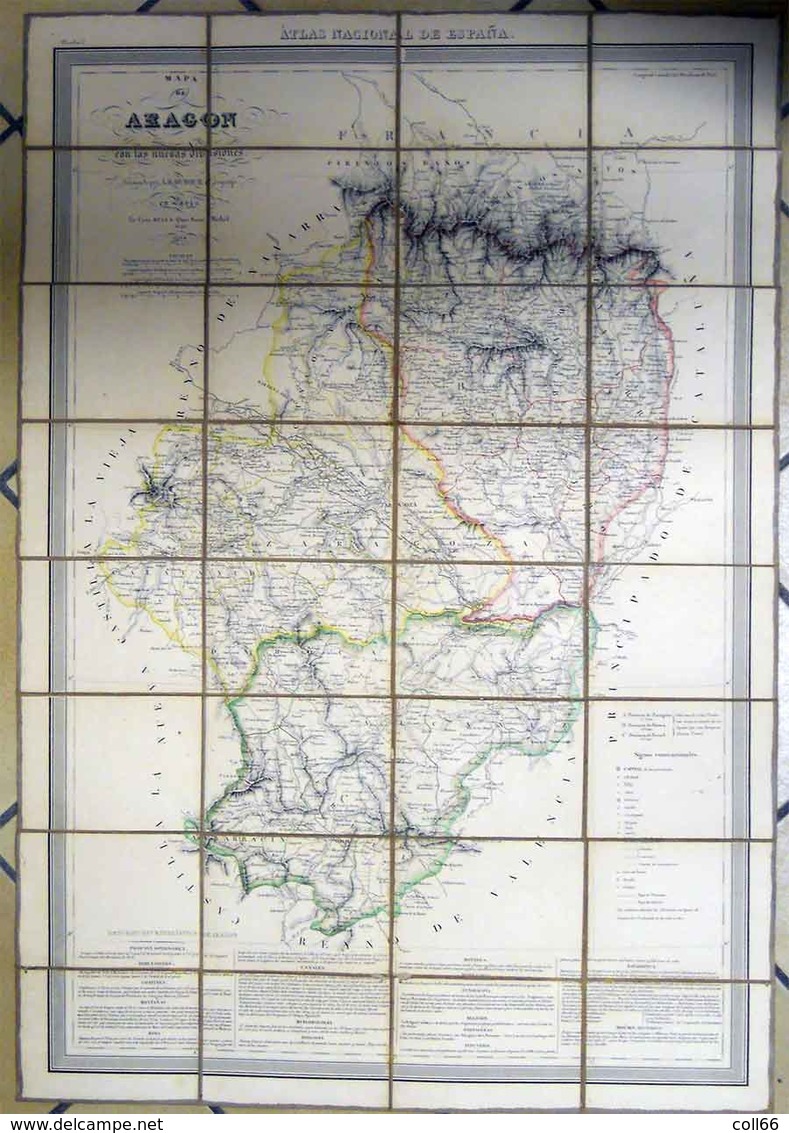 1837 Mapa Royaume De Aragon Formado Por AH Dufour Geografo En Paris Entoilée Atlas Nacional De Espana - Cartes Géographiques