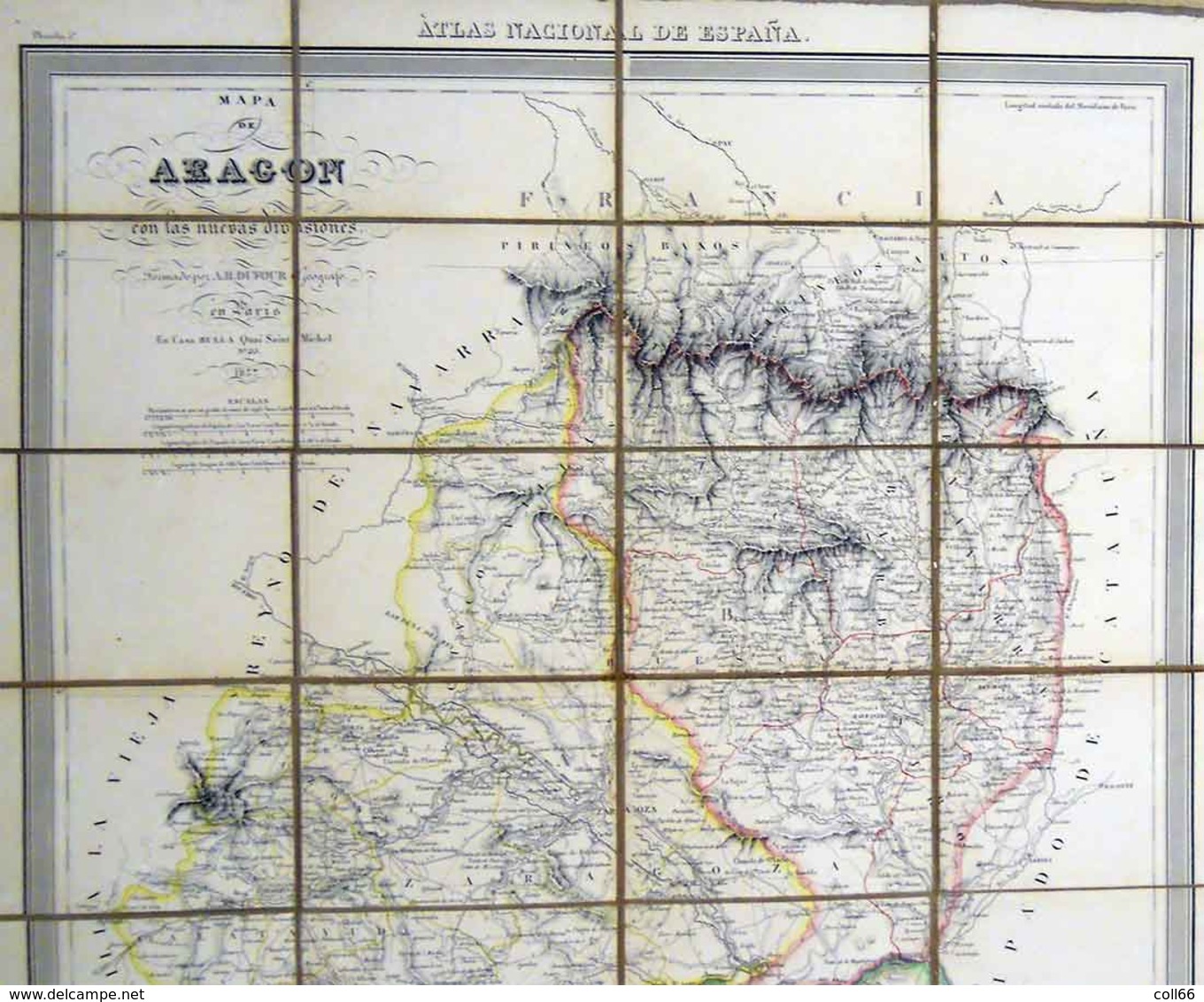 1837 Mapa Royaume De Aragon Formado Por AH Dufour Geografo En Paris Entoilée Atlas Nacional De Espana - Cartes Géographiques