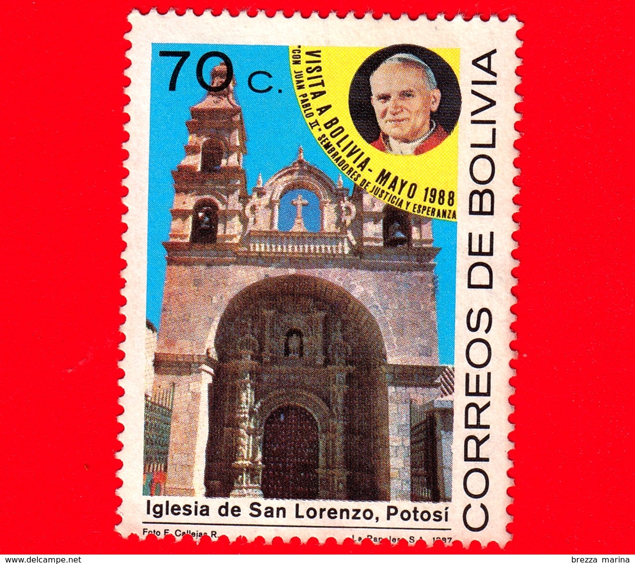 BOLIVIA - Usato - 1988 (1987) - Visita Del Papa Giovanni Paolo II - Chiesa Di San Lorenzo,  Potosi - 70 - Bolivia