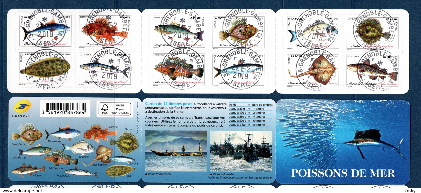 France 2019.Carnet Poissons De Mer.Cachet Rond. - Autres & Non Classés