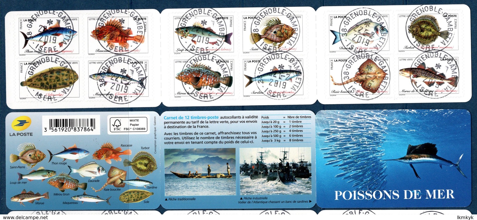 France 2019.Carnet Poissons De Mer.Cachet Rond. - Autres & Non Classés