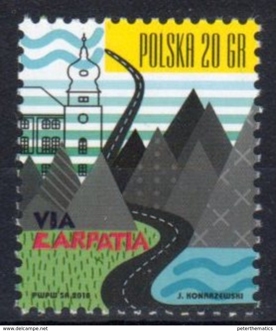 POLAND, 2018, MNH, VIA CARPATIA, MOUNTAINS, CATHEDRALS,  1v - Geography