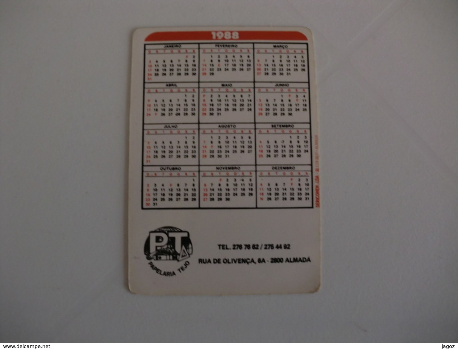 Papelaria Tejo, Lda  Almada Portugal Portuguese Pocket Calendar 1988 - Petit Format : 1981-90