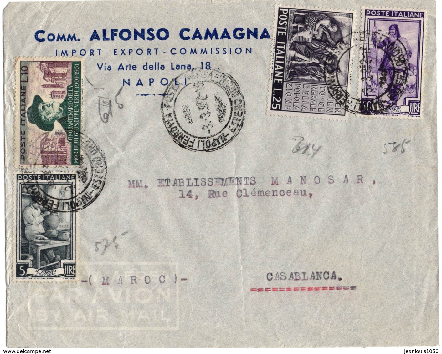 ITALIE BEL AFFRANCHISSEMENT MULTIPLE SUR LETTRE COMMERCIALE EN POSTE AERIENNE POUR LE MAROC - 1946-60: Marcophilie