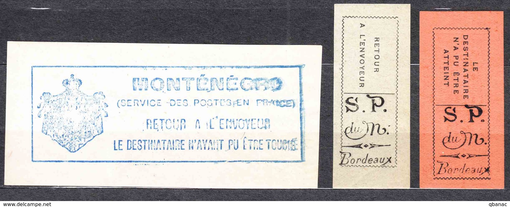 Montenegro 1916 Labels For Return Mail, Refugee Gov. Issue For Monteregro Office In Bordeaux, All 3, Never Hinged, Sig. - Guerre (timbres De)