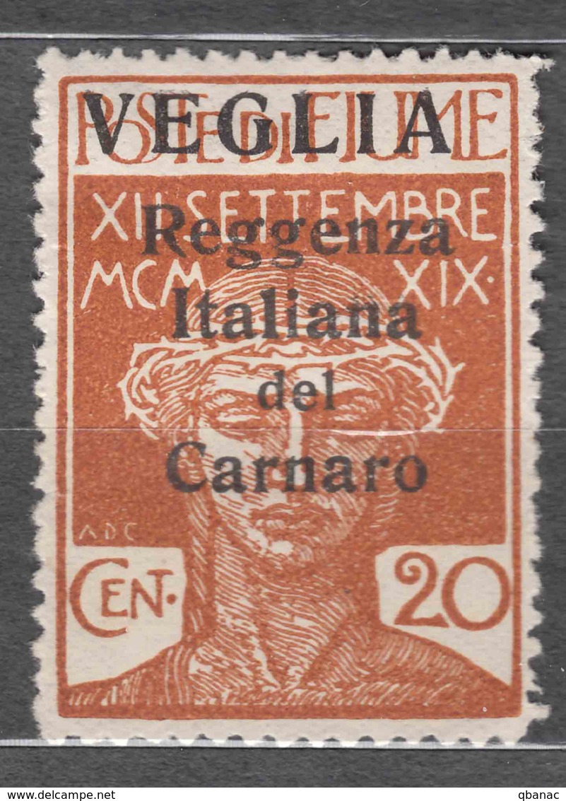 Fiume 1920 Carnaro Islands-Veglia, Krk Sassone#3 Mi# 30 I, Big Letter Overprint, Caratteri Grande, Mint Hinged - Arbe & Veglia