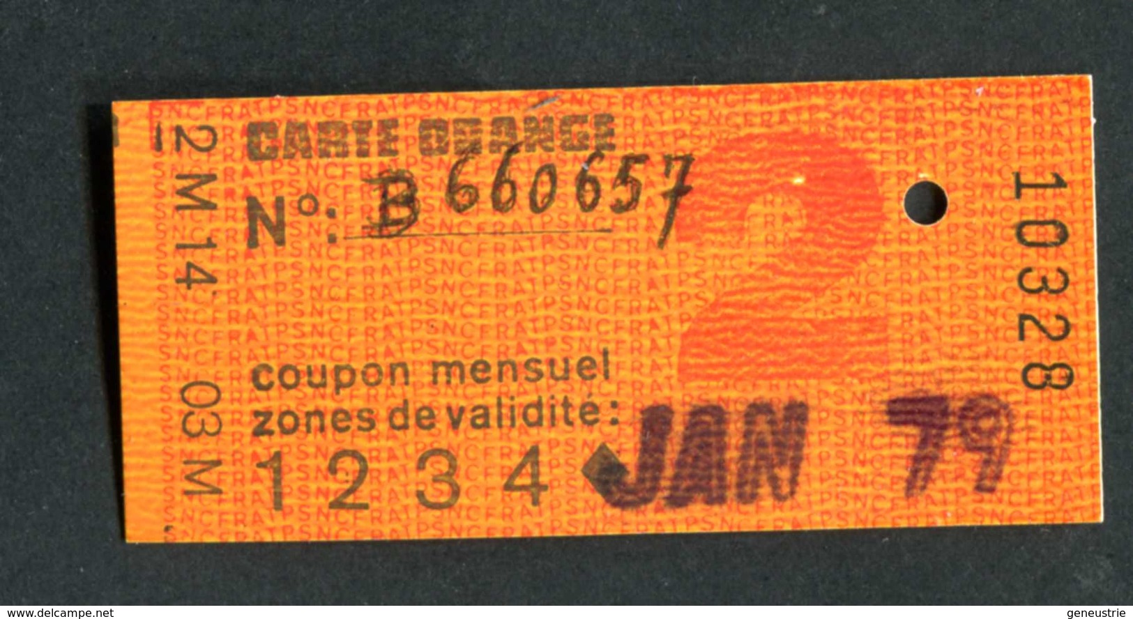 Ticket De Train, Métro Et Bus Pour Carte Orange 2ème Cl - 1979 - Paris - RATP / SNCF - Europe