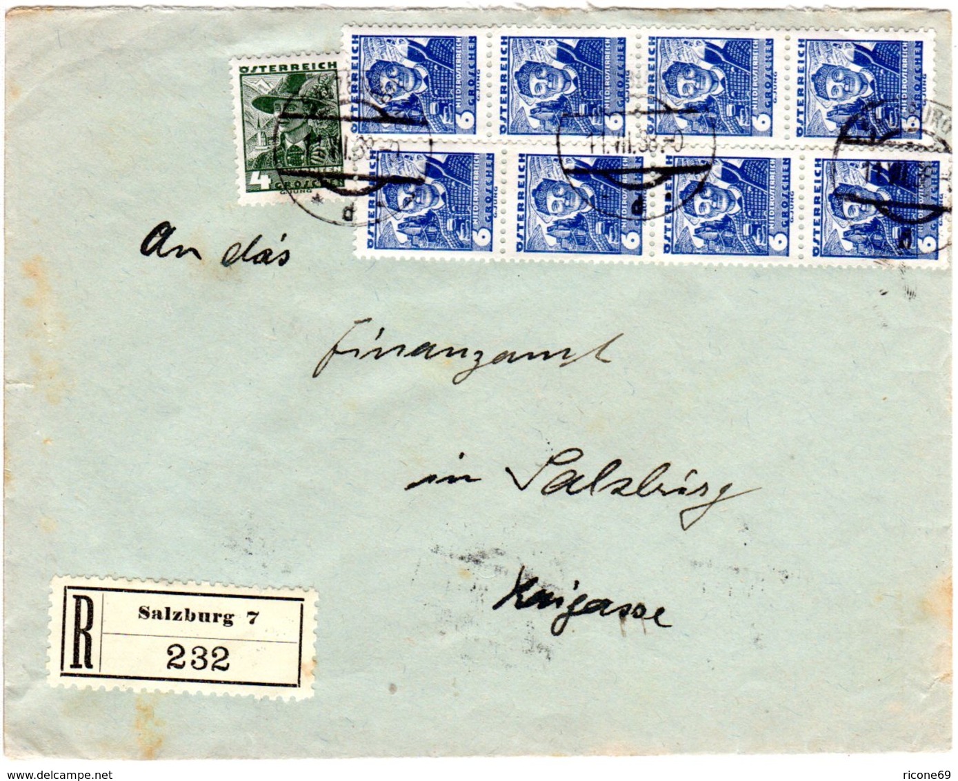 Österreich 1938, 9 Marken Auf Orts-Einschreiben Brief V. Salzburg 7 - Sonstige & Ohne Zuordnung