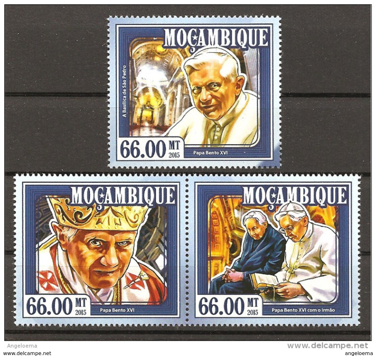 MOZAMBICO - 2015 Omaggio A Papa BENEDETTO XVI 3v. Nuovi** MNH - Papi