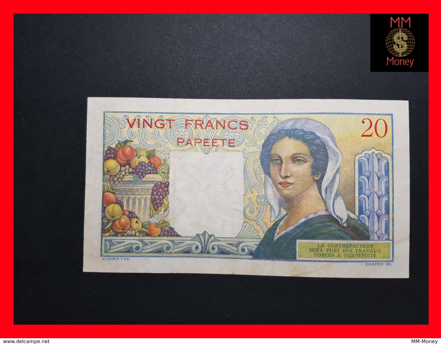 TAHITI PAPEETE 20 Francs  1951  P. 21   VF - Papeete (French Polynesia 1914-1985)