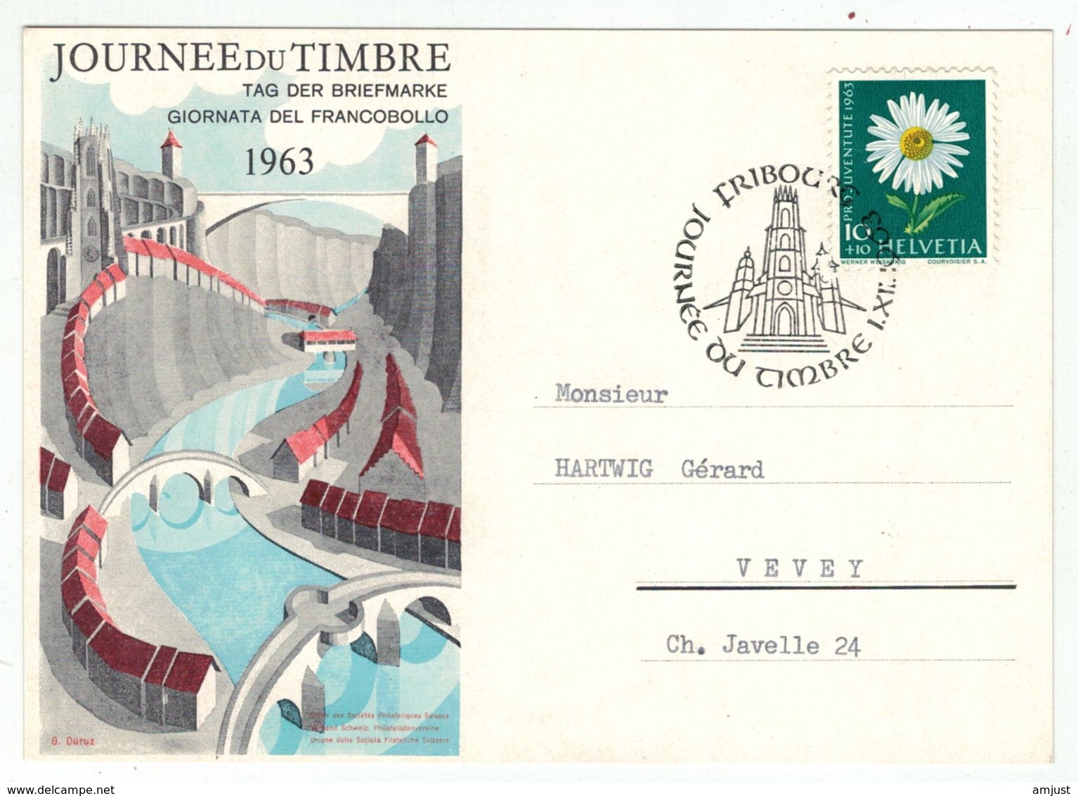 Suisse /Schweiz/Svizzera/Switzerland // Journée Du Timbre // 1963 //  Carte De La Journée Du Timbre Fribourg - Giornata Del Francobollo