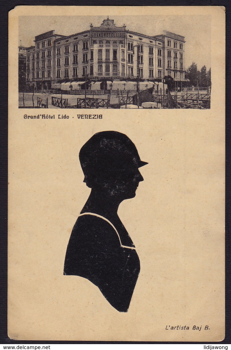 SILHOUETTE Artista BAJ B. - VENEZIA Grand Hotel Lido OLD POSTCARD (see Sales Conditions) - Silhouettes