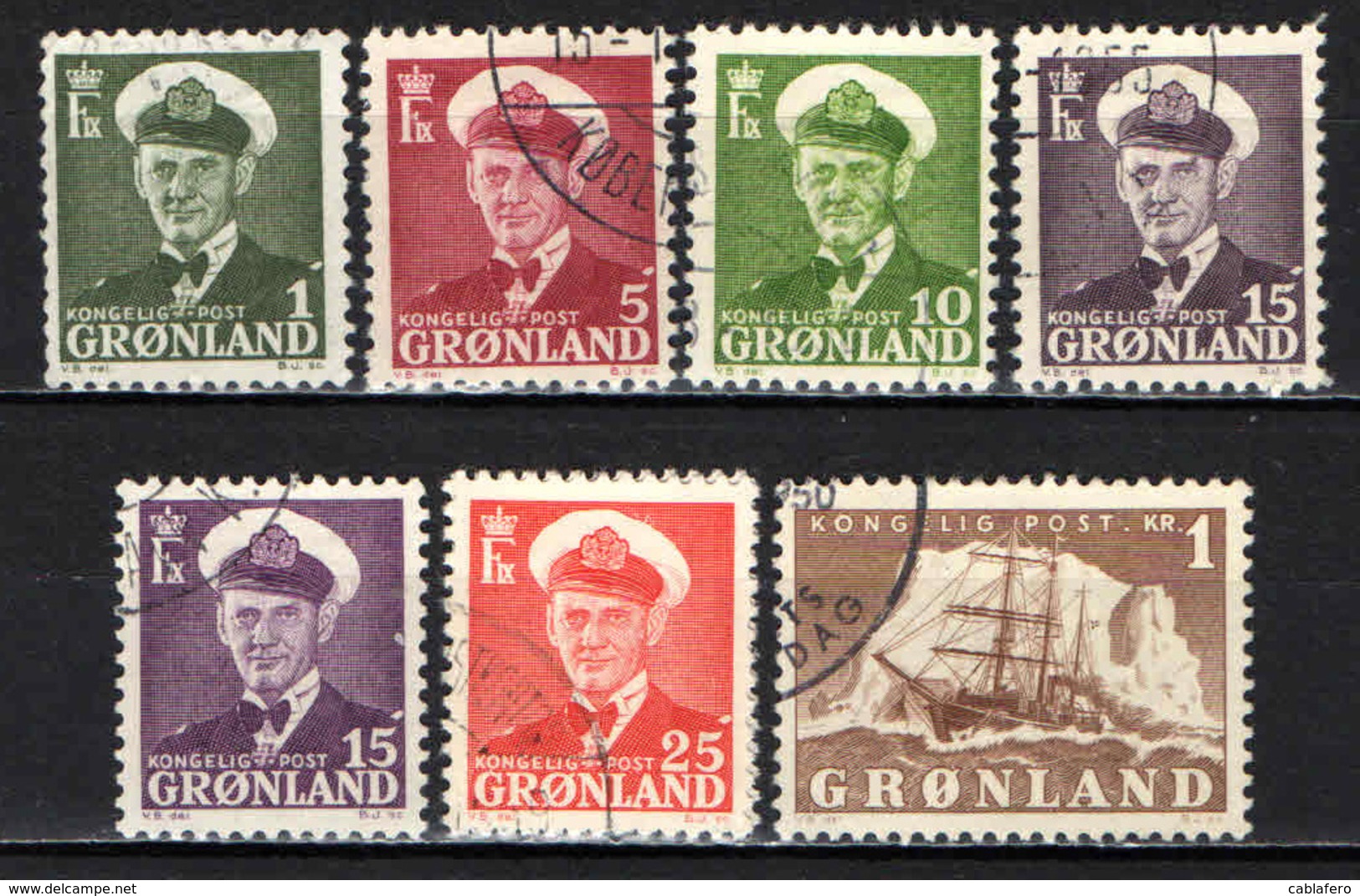 GROENLANDIA - 1950 - RE FEDEREICO IX E VELIERO "GUSTAV HOLM" - USATI - Usados