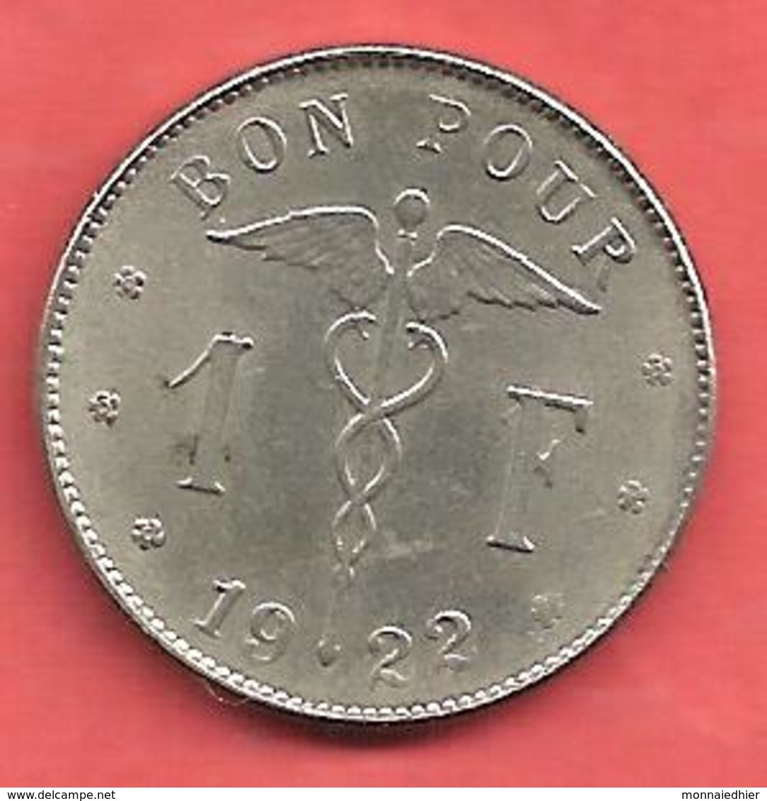 1 Franc , BELGIQUE , " BELGIQUE " , Nickel , 1922 , N° KM # 89 - 1 Franc