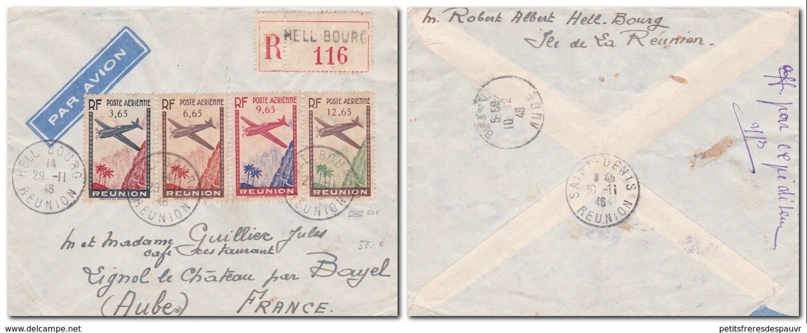 RÉUNION - Poste Aérienne YT 2/4 Sur Lettre Recommandée Par Avion De HELL BOURG Pour La France Du 29/11/1946 - Airmail