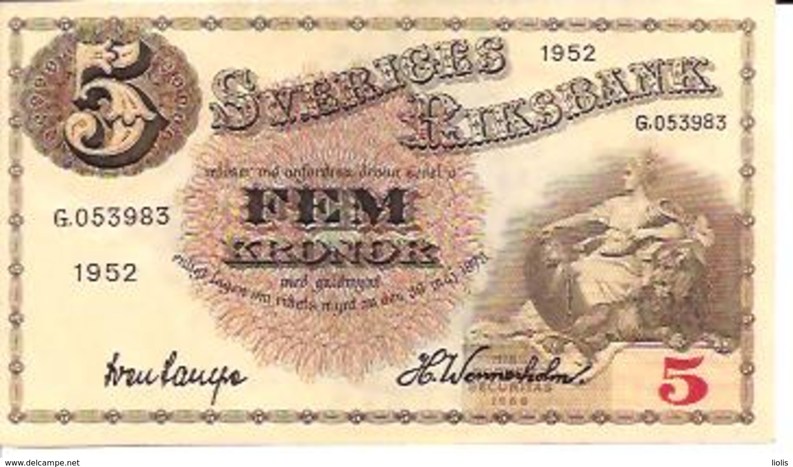 Sweden  5 Kronor  1952 - Sweden