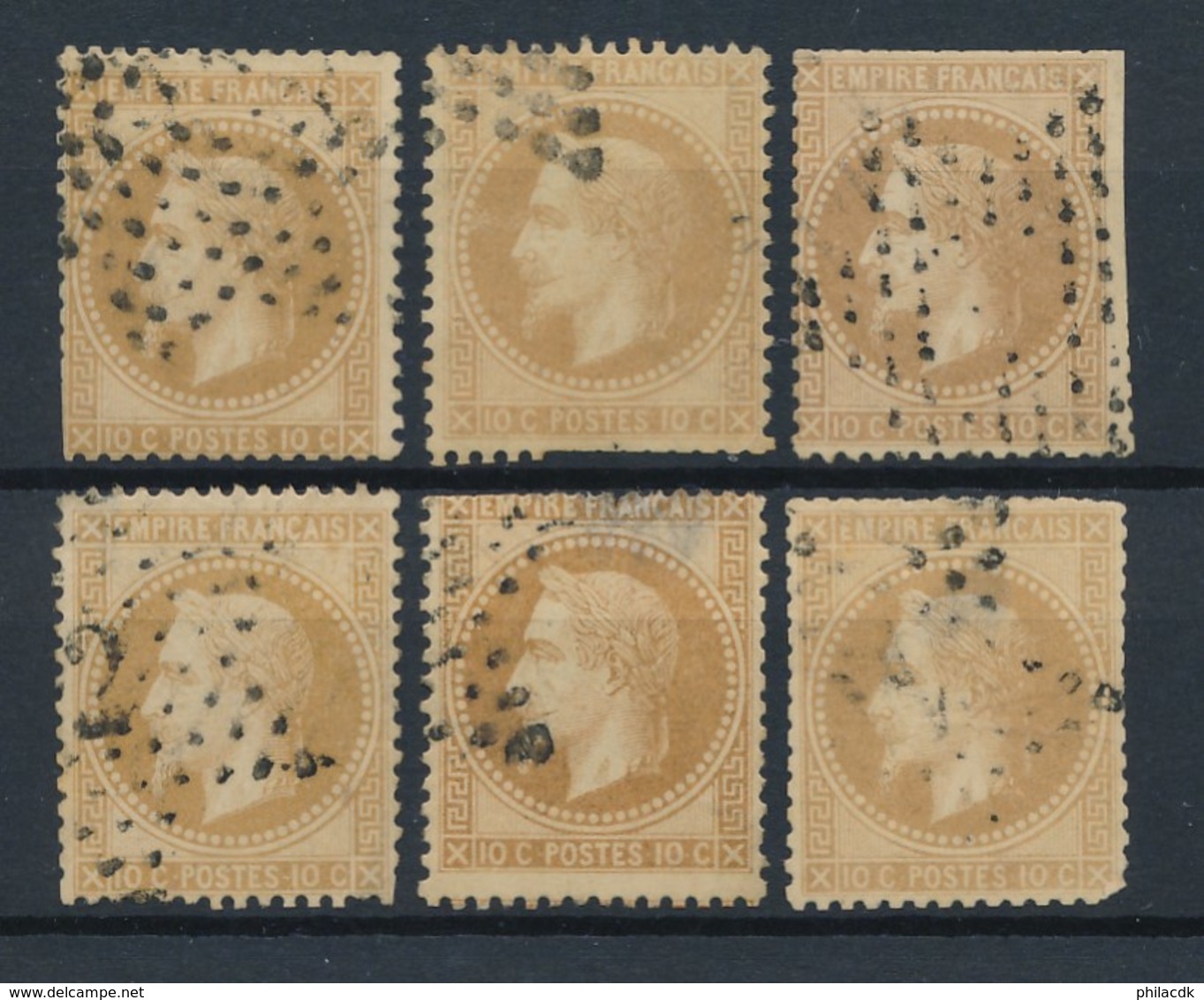 FRANCE - N°YT 28AX6 OBLITERES POUR ETUDE DES ETOILES DE PARIS - COTE YT : 120€ - 1867 - 1863-1870 Napoléon III Lauré