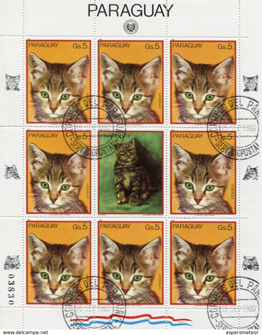 GATOS CAT CHATS PARAGUAY AÑO 1982 YVERT & TELLIER 1944 OBLITERES FEUILLET BLOCK - LILHU - Domestic Cats