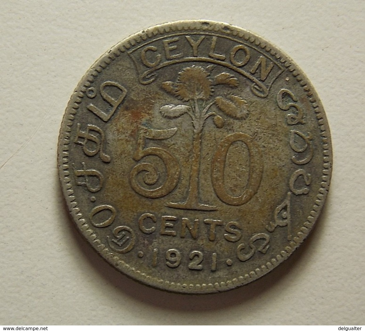 Ceylon 50 Cents 1921 Silver - Sri Lanka