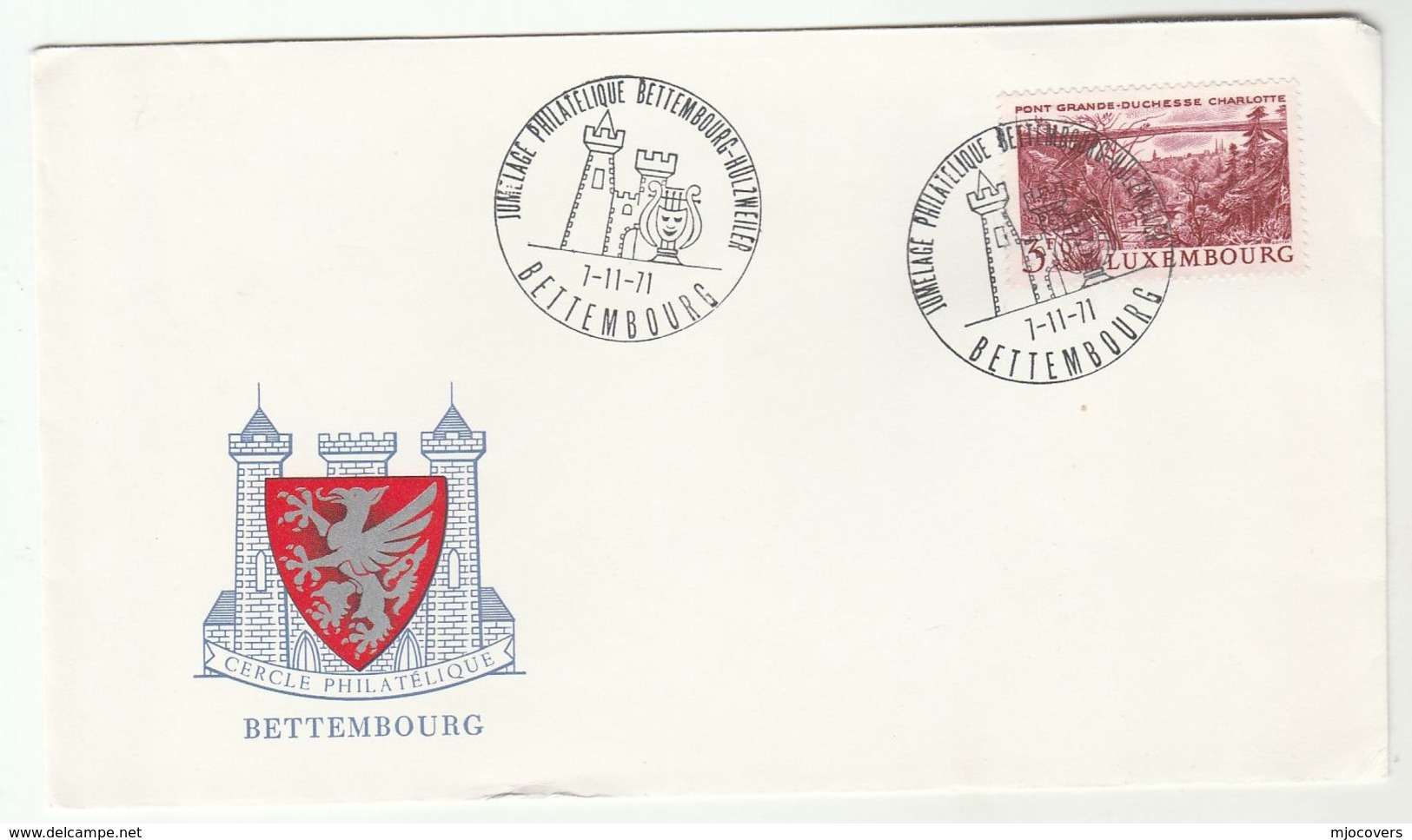 1971 Luxembourg TWINNING  EVENT COVER  BETTEMBOURG HULZWEILER Heraldic , Franked 3f Bridge - Covers & Documents