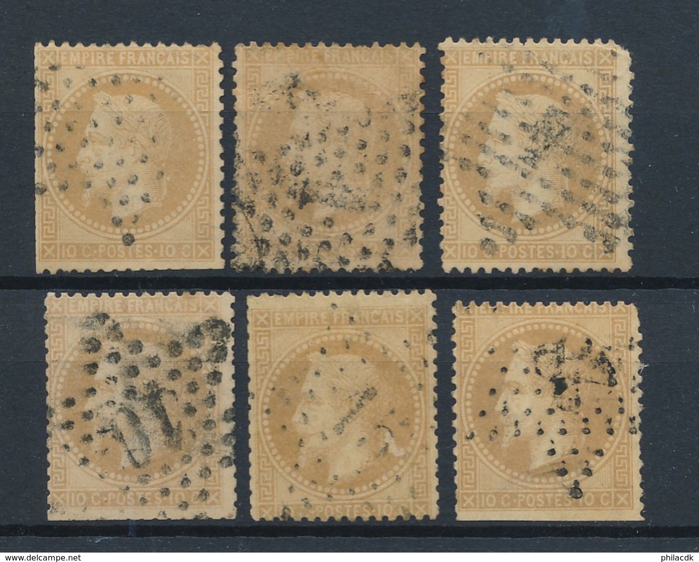 FRANCE - N°YT28BX6 OBLITERES POUR ETUDE DES ETOILES DE PARIS - COTE YT : 48€ - 1868 - 1863-1870 Napoléon III Lauré