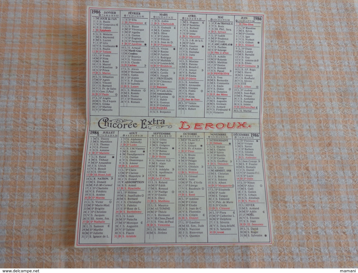Petit Calendrier Pub 1986-chicoree Leroux - Autres & Non Classés